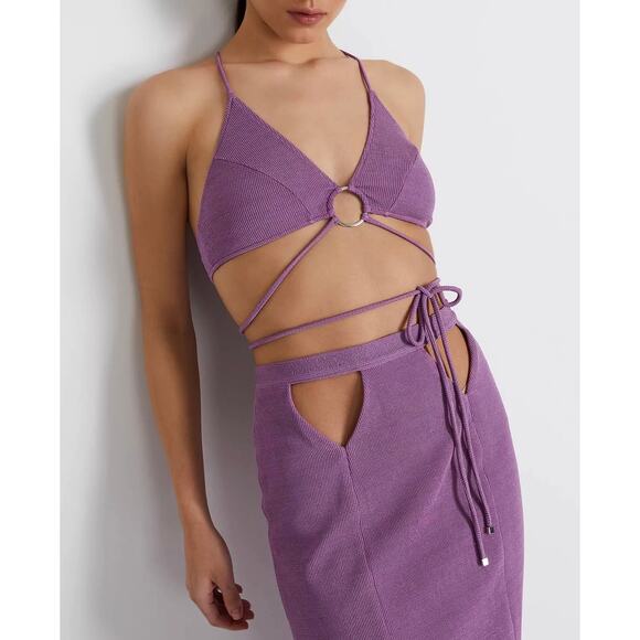 PATBO Stretch Knit Wrap Bralette Top Womens Medium Orchid Purple Strappy NEW